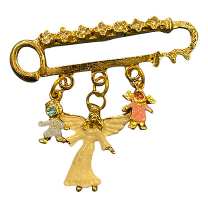 Angel De La Guarda Prendedor 7 Baños De Oro Con Cristal. Dorado Rosa Y Azul by HEREJE