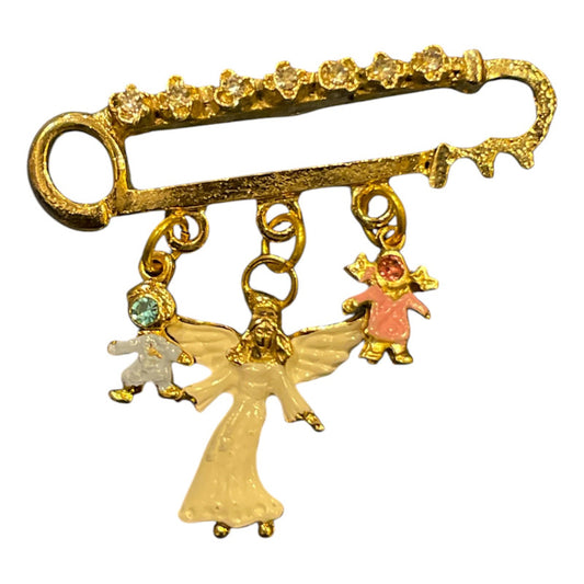 Angel De La Guarda Prendedor 7 Baños De Oro Con Cristal. Dorado Rosa Y Azul by HEREJE