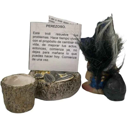 Troll Mini + Comedero + Semillas + Tarjeta Varios Modelos Peresozo 5cm