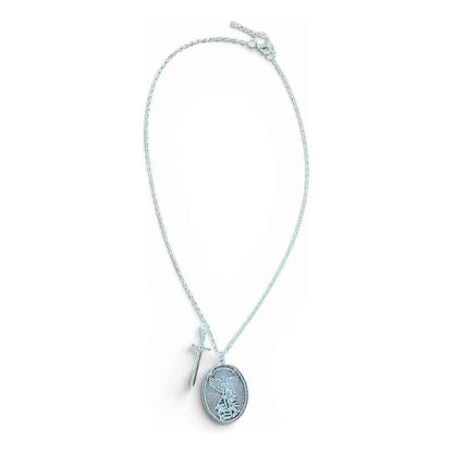 Collar Con Dije Medalla San Miguel Arcángel Acero Inoxidable Plateado