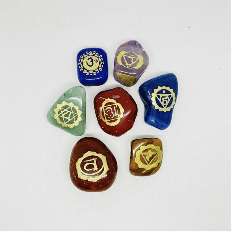 Piedras De Los 7 Chakras (chakras) Juego En Cuarzo Grabado by HEREJE