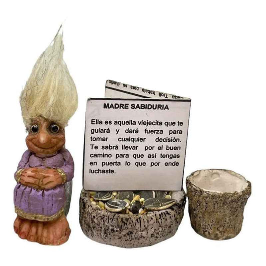 Troll Mini + Comedero + Semillas + Tarjeta Varios Modelos Madre Sabiduria 7cm