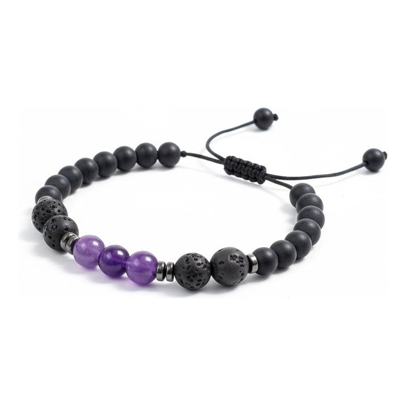 Pulsera Con Cuarzo Amatista Y Piedra Volcanica Índigo 45.72 Cm 15.24 Cm by HEREJE