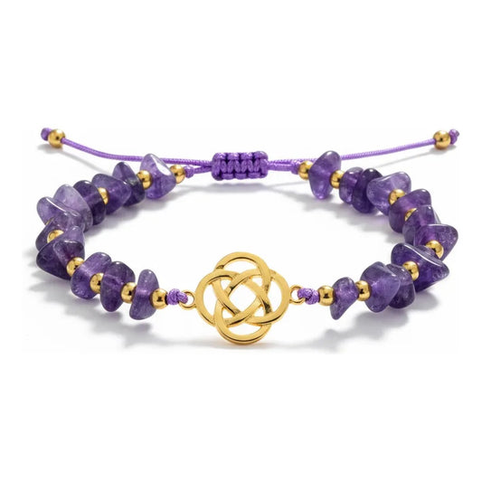 Pulsera De Cuarzo Separaciones De Metal En Hilo Ajustable Circulo Amatista 17 Cm by HEREJE