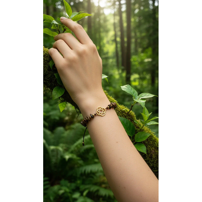 Pulsera De Cuarzo Separaciones De Metal En Hilo Ajustable Circulo Ojo De Tigre 17 Cm by HEREJE