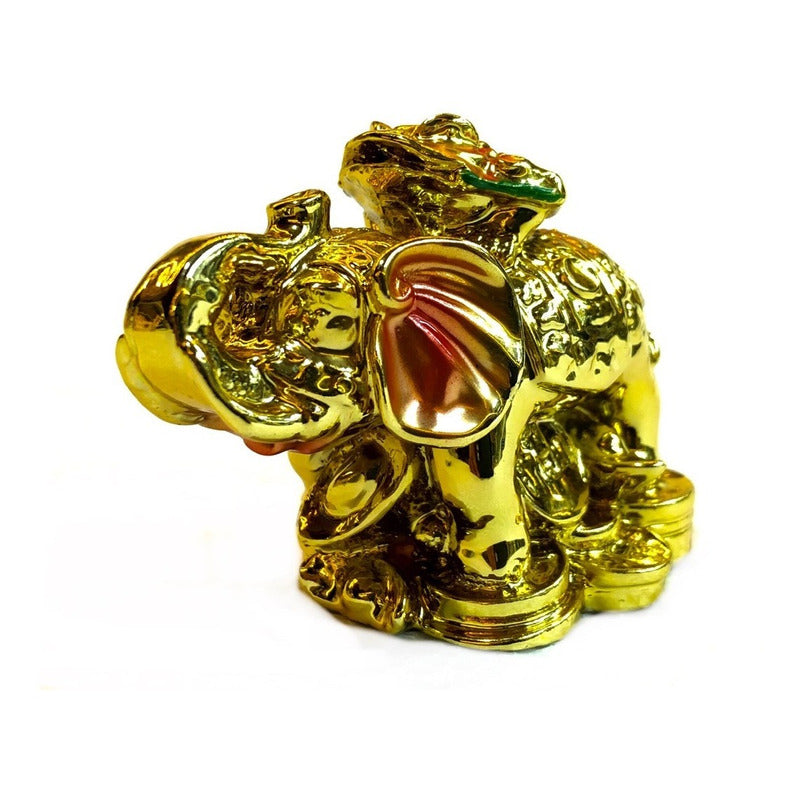 Elefante Con Rana Dorado Figura De Resina 7 Cm Alto Dorado by HEREJE