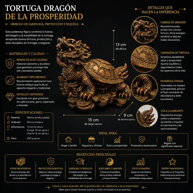 Figura Tortuga Dragón Feng Shui Abundancia 13cm Negro by HEREJE