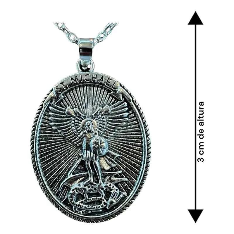 Collar Con Dije Medalla San Miguel Arcángel Acero Inoxidable Plateado