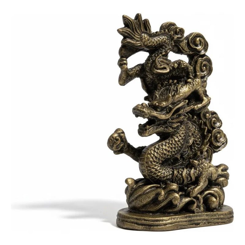 Figura Dragón Chino Feng Shui Para Abundancia 13cm Dorado by HEREJE