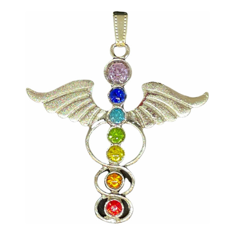 7 Chakras Dije Alas Con Cristal En Baño De Oro by ARTICULOS ESOTERICOS LETY