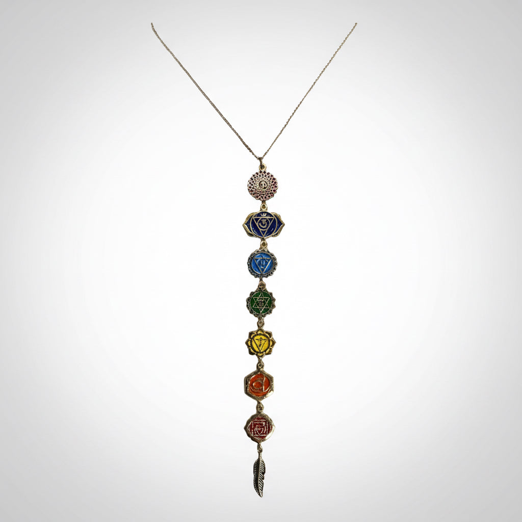 Dijes De Los 7 Chakras Con Cadena De Chapa De Oro Blanco by HEREJE