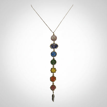 Dijes De Los 7 Chakras Con Cadena De Chapa De Oro Blanco by HEREJE