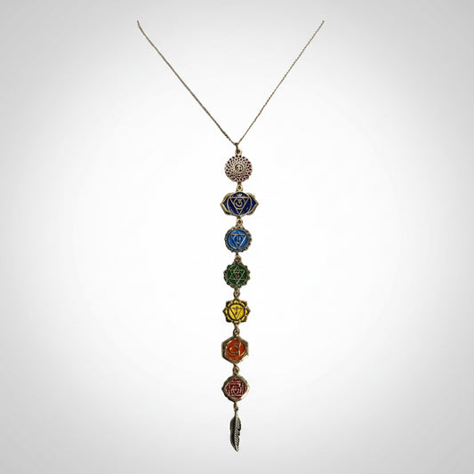 Dijes De Los 7 Chakras Con Cadena De Chapa De Oro Blanco by HEREJE