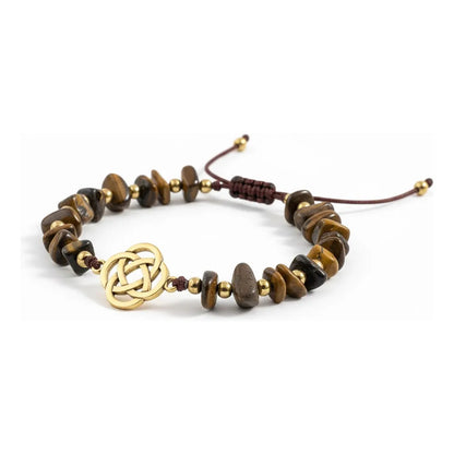 Pulsera De Cuarzo Separaciones De Metal En Hilo Ajustable Circulo Ojo De Tigre 17 Cm by HEREJE