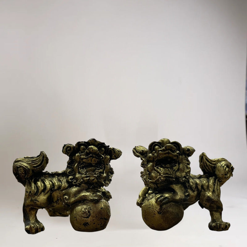Figura De Resina De Los Perros Fu Protección Para Feng Shui Dorado by HEREJE