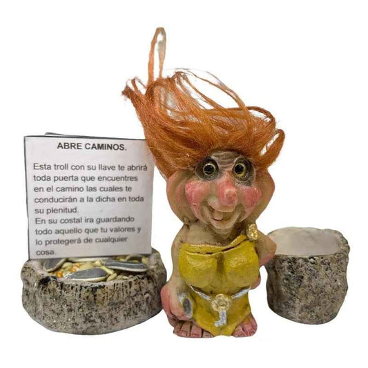 Troll Mini + Comedero + Semillas + Tarjeta Varios Modelos Abrecamino 6.5cm