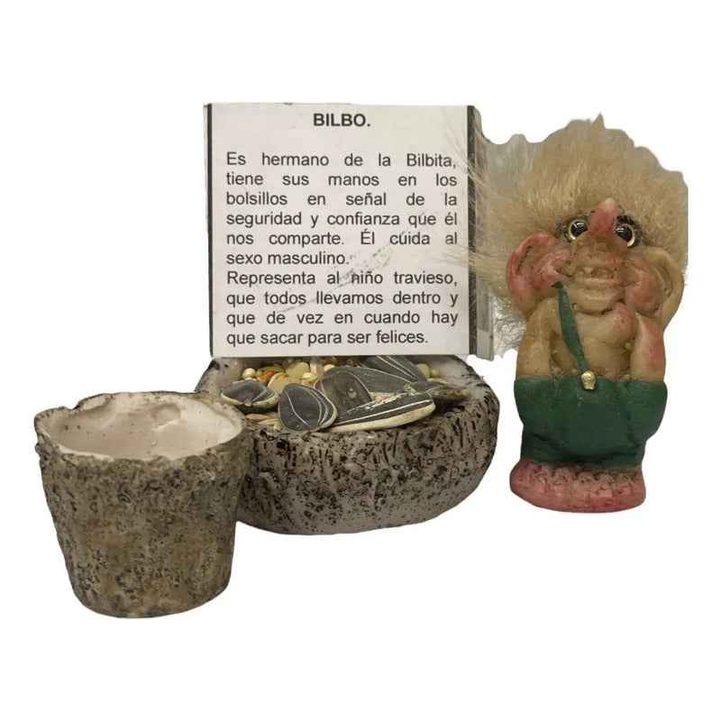 Troll Mini + Comedero + Semillas + Tarjeta Varios Modelos Bilbo 5cm