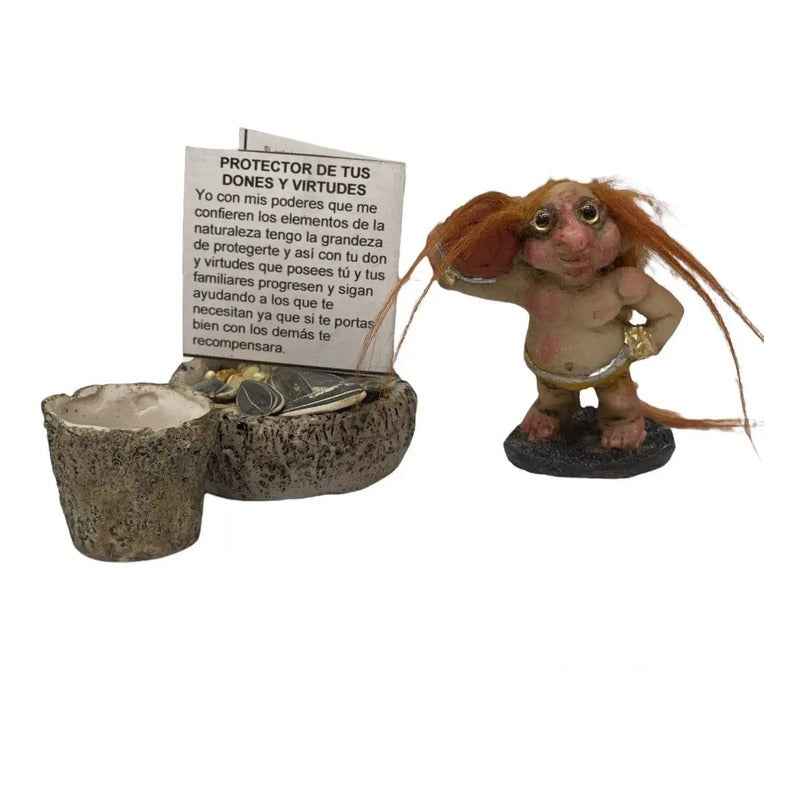 Troll Mini + Comedero + Semillas + Tarjeta Varios Modelos Protector De Tus Dones Y Virtudes 6cm