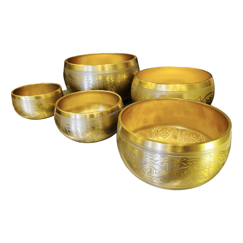 Cuenco Tibetano 7 Metales Juego De 5 Piezas En Color Dorado by HEREJE