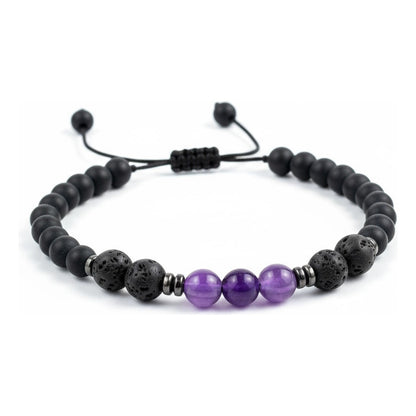 Pulsera Con Cuarzo Amatista Y Piedra Volcanica Índigo 45.72 Cm 15.24 Cm by HEREJE