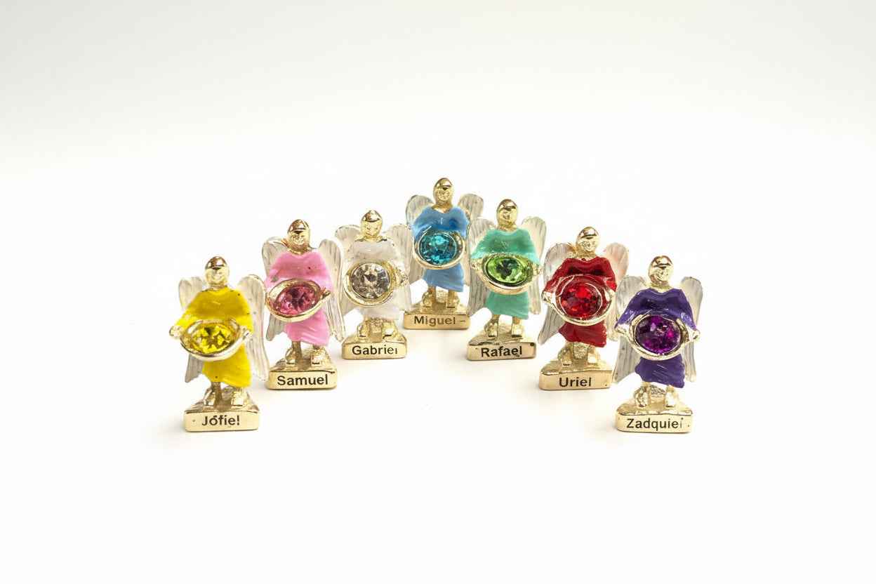 7 Arcangeles Juego Baño De Oro Con Cristal 3 Cm