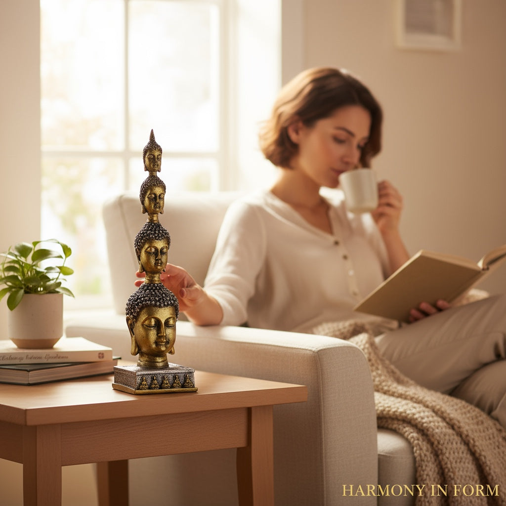 Buda Pedestal Cabezas Figura De Resina 26 Cm Alto by ARTICULOS ESOTERICOS LETY