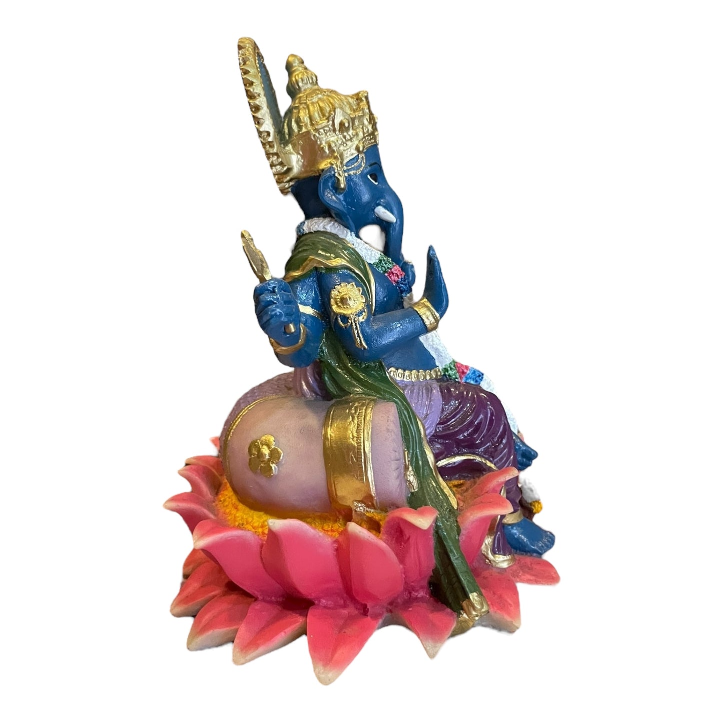 Ganesh Flor De Loto Figura En Resina Nacional 19 Cm Pintado by HEREJE