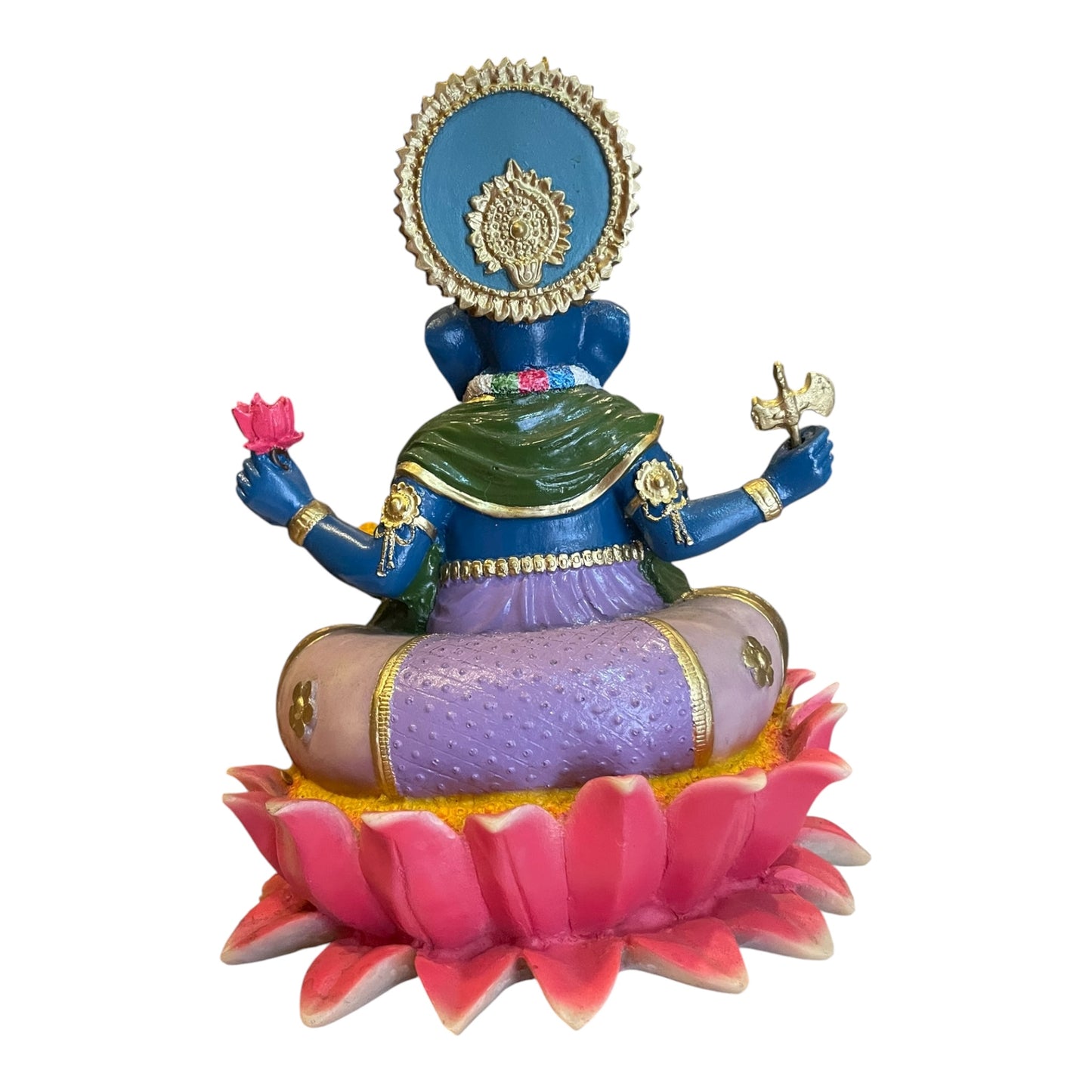 Ganesh Flor De Loto Figura En Resina Nacional 19 Cm Pintado by HEREJE