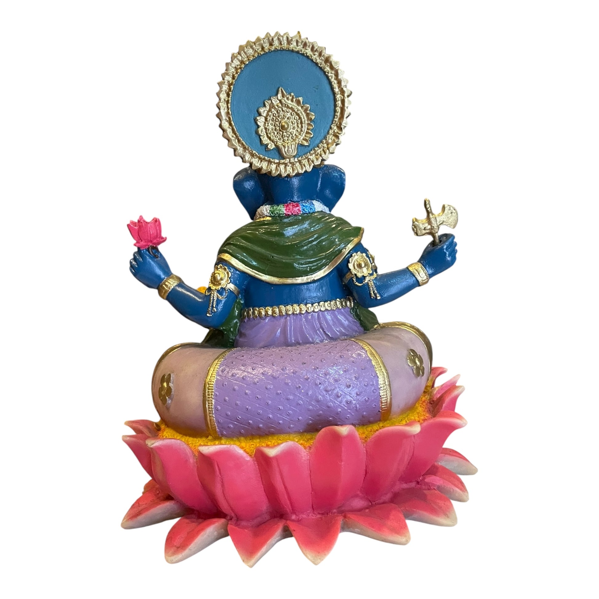 Ganesh Flor De Loto Figura En Resina Nacional 19 Cm Pintado by HEREJE