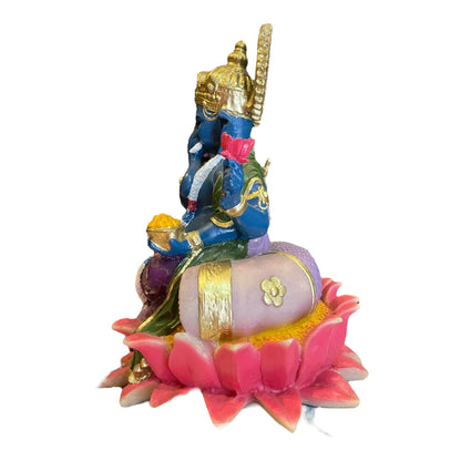 Ganesh Flor De Loto Figura En Resina Nacional 19 Cm Pintado by HEREJE
