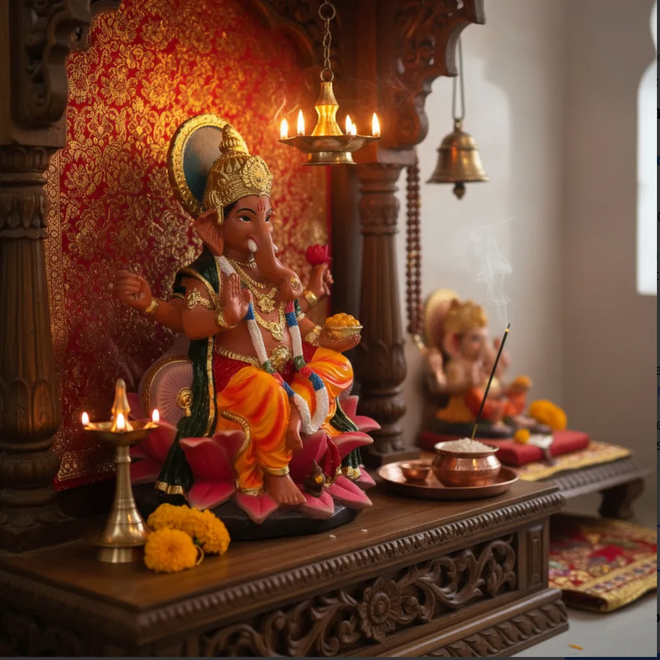 Ganesh Flor De Loto Figura En Resina Nacional 19 Cm Pintado by HEREJE