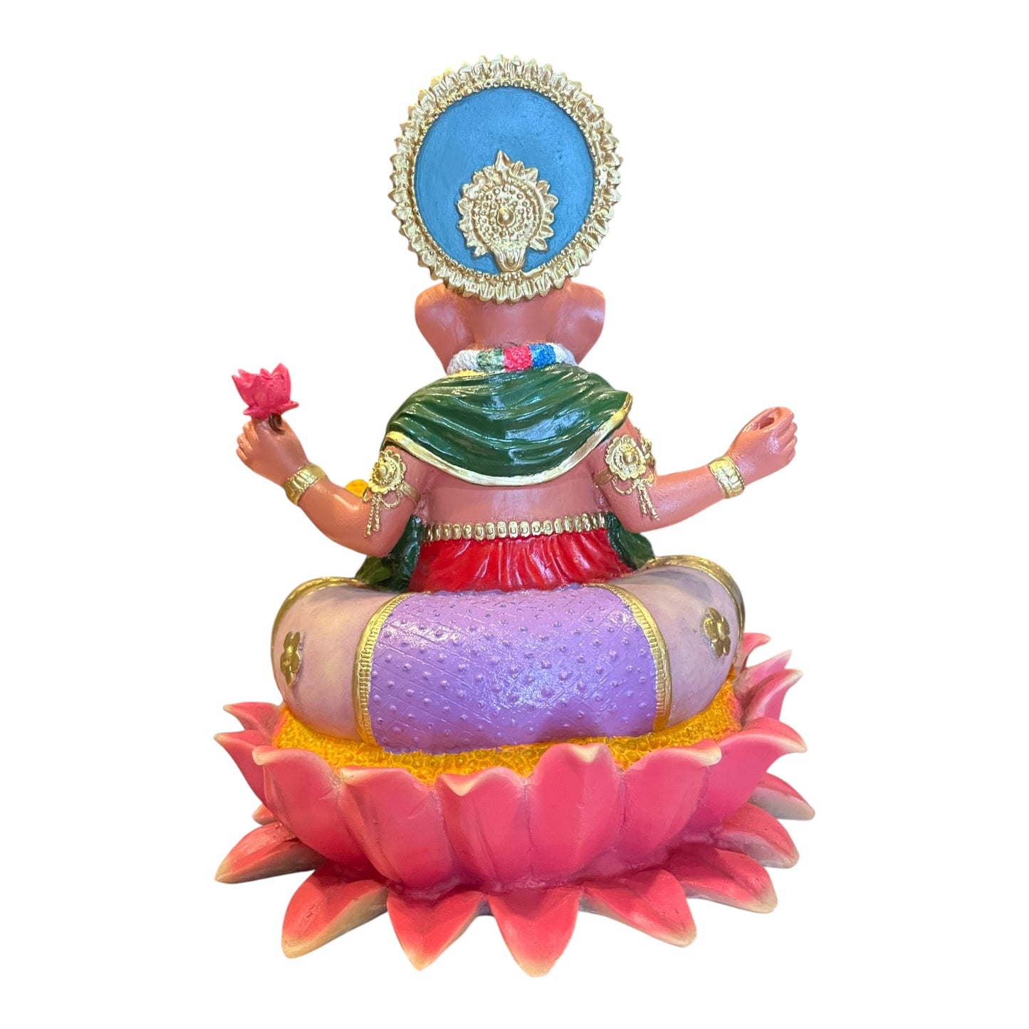 Ganesh Flor De Loto Figura En Resina Nacional 19 Cm Pintado by HEREJE