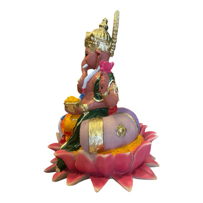 Ganesh Flor De Loto Figura En Resina Nacional 19 Cm Pintado by HEREJE