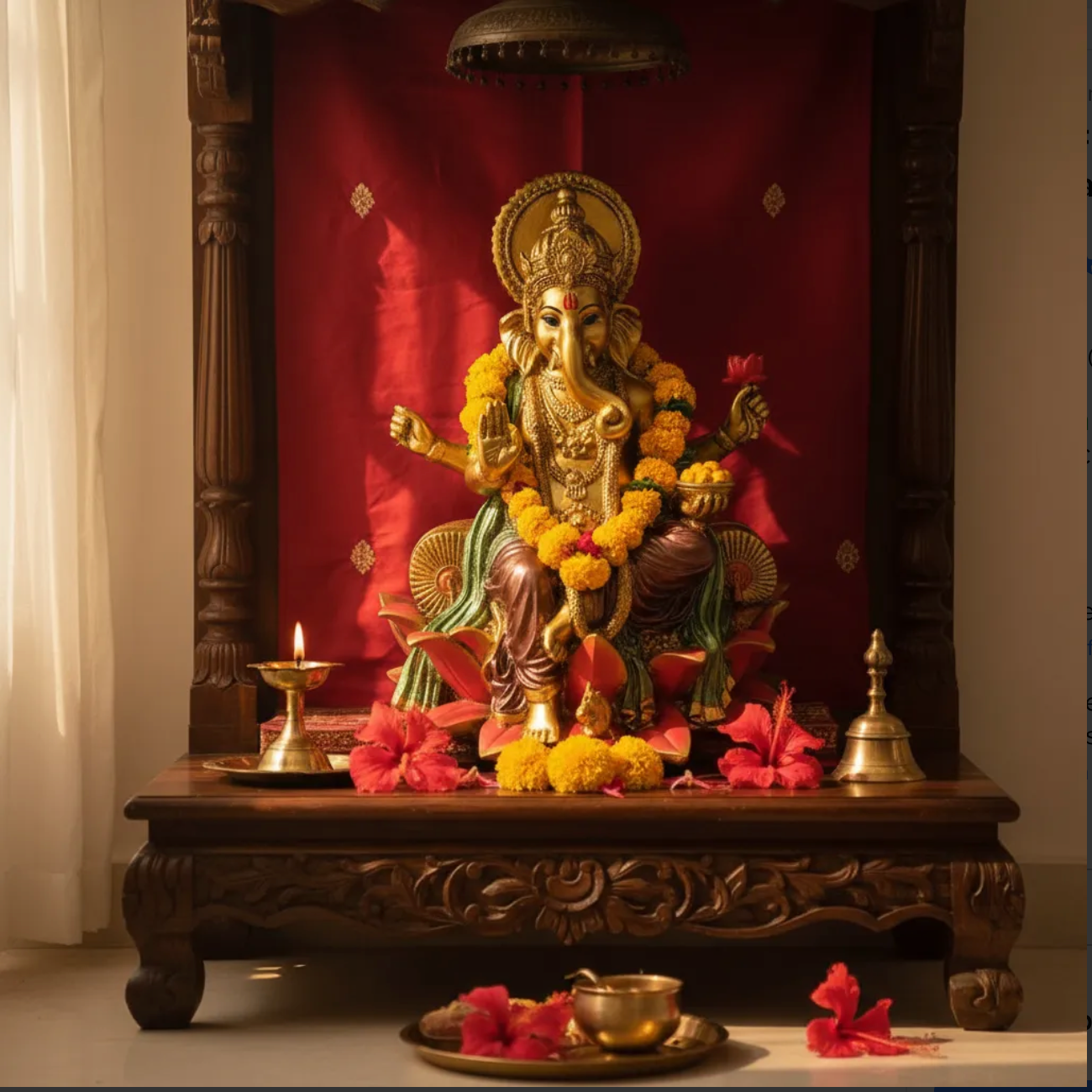 Ganesh Flor De Loto Figura En Resina Nacional 19 Cm Pintado by HEREJE