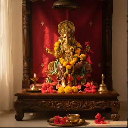 Ganesh Flor De Loto Figura En Resina Nacional 19 Cm Pintado by HEREJE