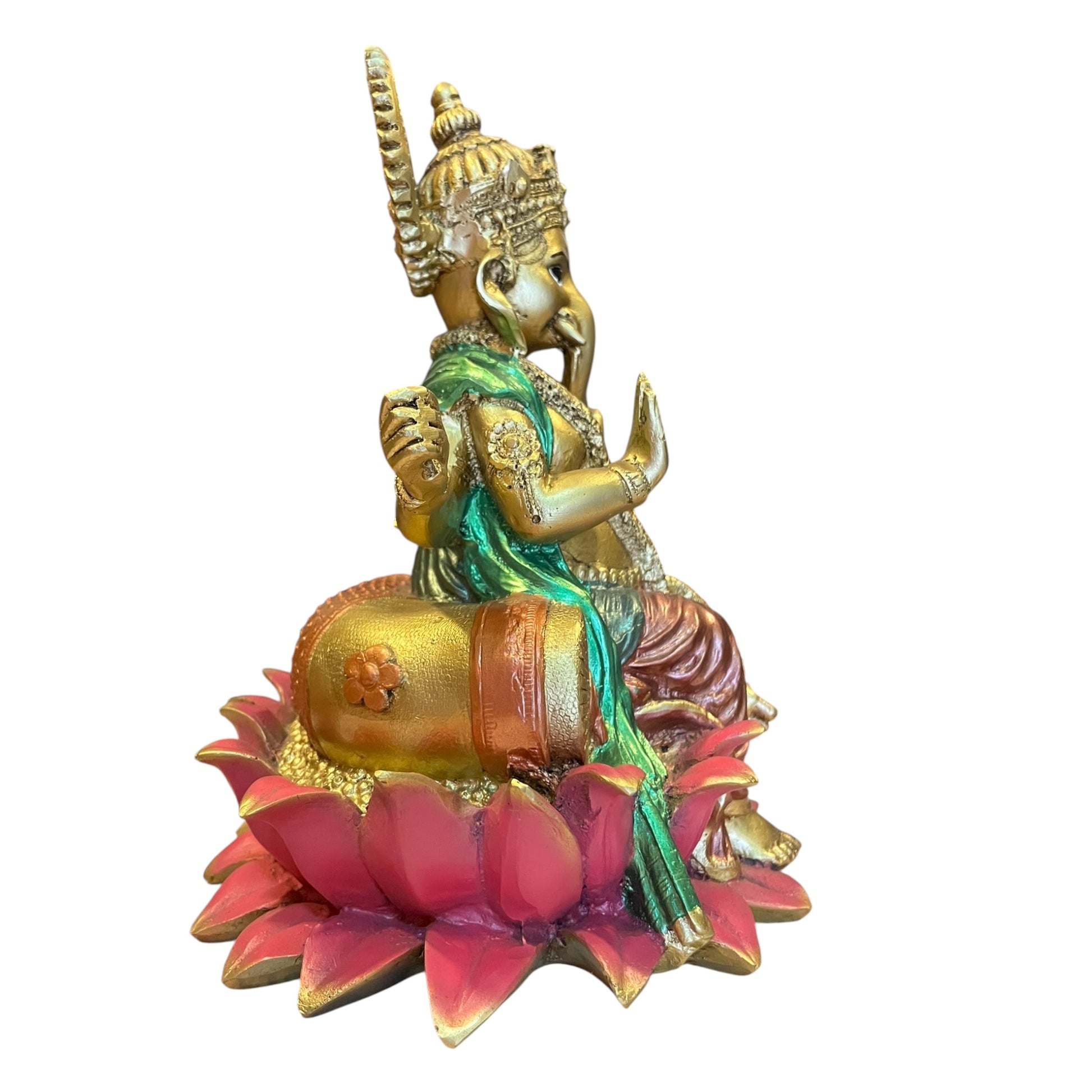 Ganesh Flor De Loto Figura En Resina Nacional 19 Cm Pintado by HEREJE