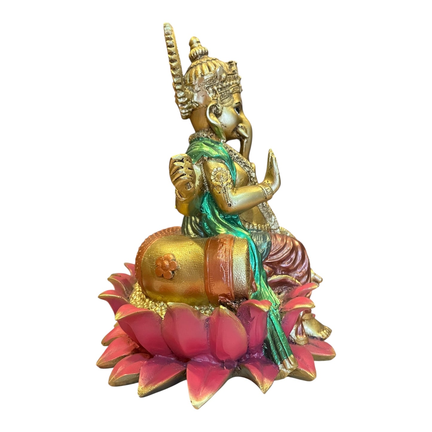 Ganesh Flor De Loto Figura En Resina Nacional 19 Cm Pintado by HEREJE