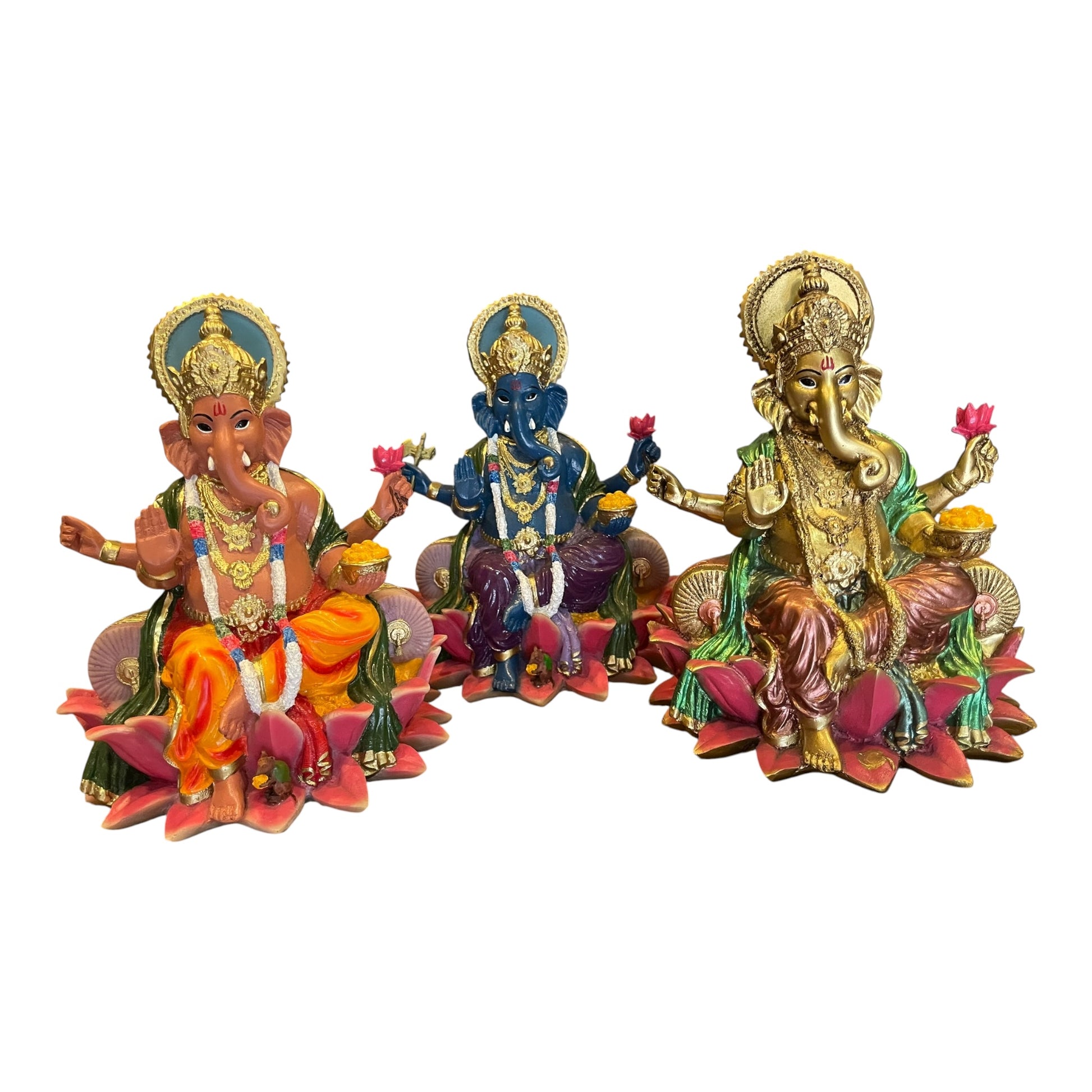 Ganesh Flor De Loto Figura En Resina Nacional 19 Cm Pintado by HEREJE