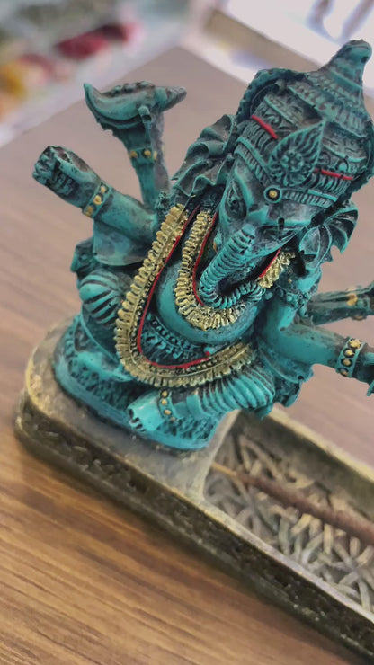 Porta Incienso Con Figura De Ganesh 10 Cm De Altura Turquesa Ganesh